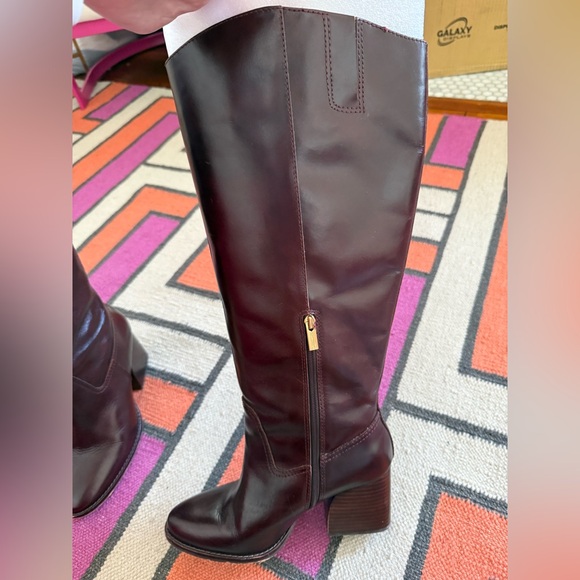 Vince Camuto Tall Leather Extra Wide Calf 9.5 Block-Heel Boots - Rich Mahogany - Picture 5 of 12